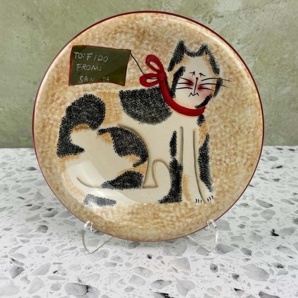 Sakura Christmas Cats Salad Plates Size 8 Inch Fiddlestix Set 4